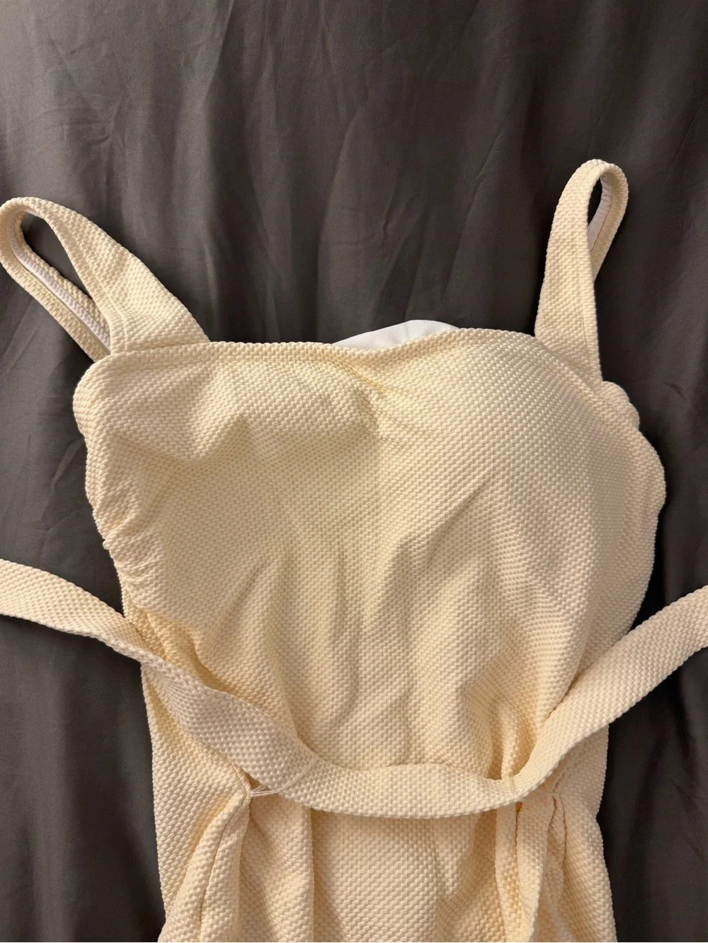Hermoza Cream Textured One-Piece with Self-Tie Belt